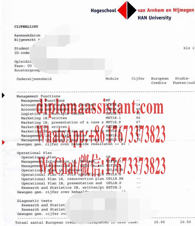 高仿制作荷兰内梅亨大学文凭成绩单